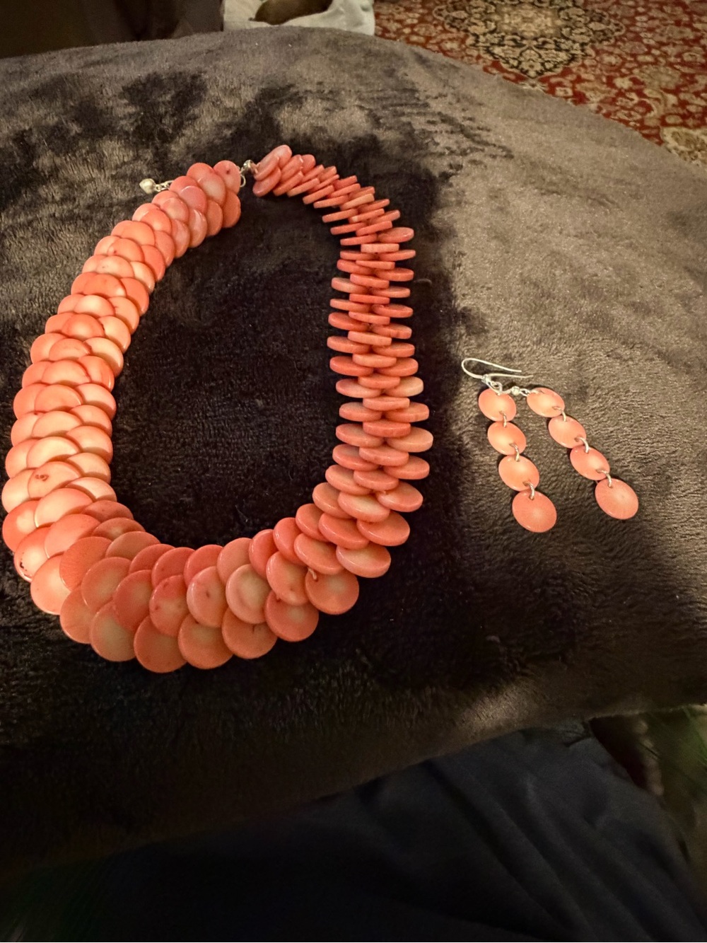 Coral Disc Statement Necklace  Jay king & Earrings Set - Women Jewelry